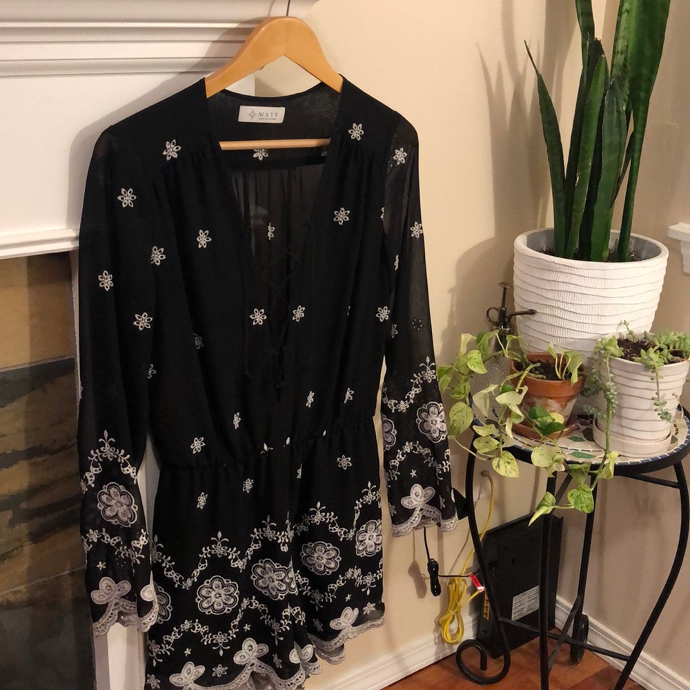 Black Romper with white pattern